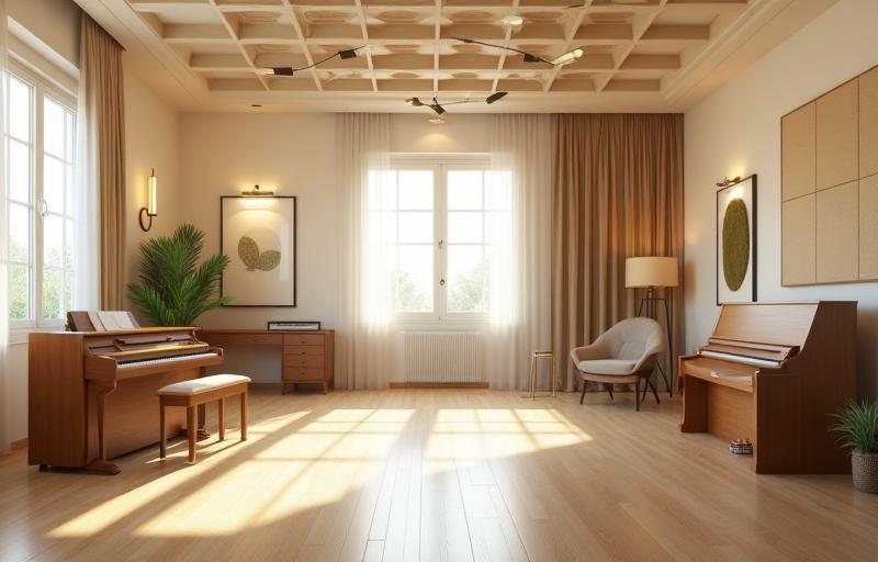Interior of a music studio with piano and seating
